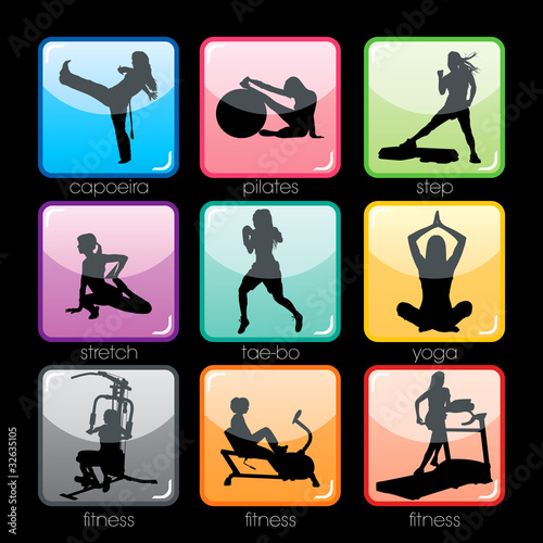 Fitness buttons set