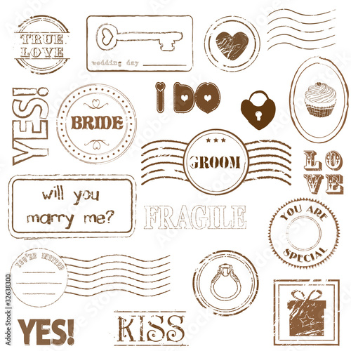 Set Of Wedding Postage Stamps