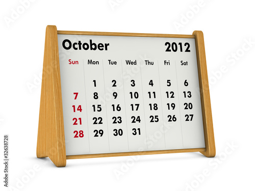 Obraz na płótnie october 2012 - desk calendar