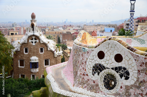 Fotografie Detail of Park Guell in Barcelona, Spain