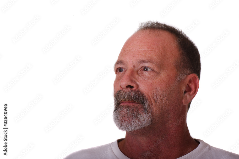 Older Guy with Grey Beard and Mustache Looking Up and Right Older Guy with Grey Beard and Mustache Looking Up and Right