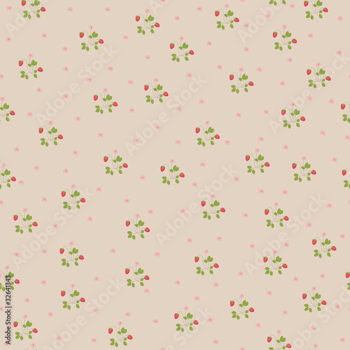 Floral seamless wallpaper with hand drawn strawberries