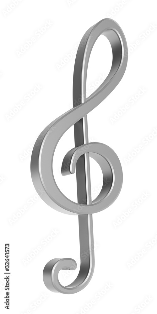 Fototapeta premium Silver 3D treble clef over white background