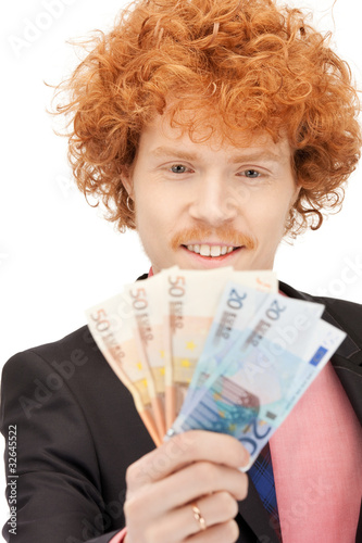 handsome man with euro cash money