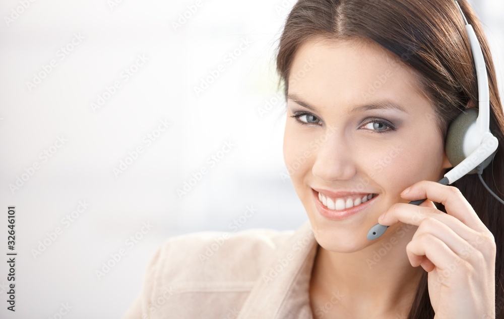 Happy dispatcher working in call center Happy dispatcher working in call center