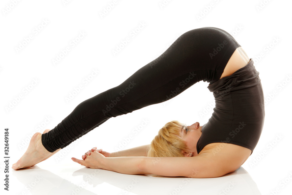 woman yogi in yoga pose isolated on white