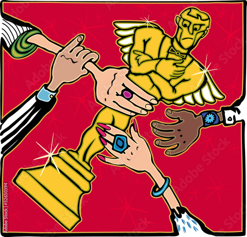 statuette - a reward, they want to get many. Hands pulls prize.