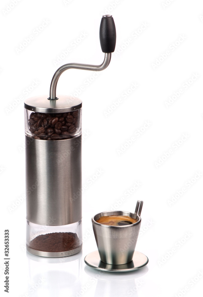 coffee mill and cup isolated on white coffee mill and cup isolated on white