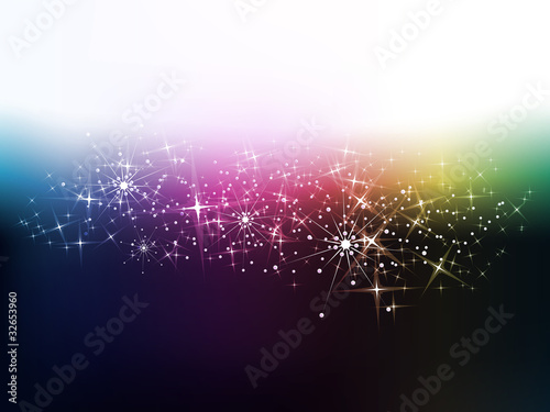 Background with shining rainbow sparks and snowflake.