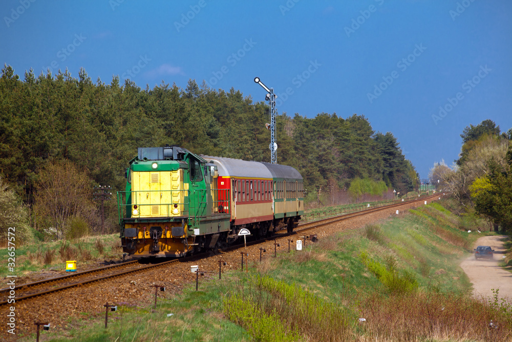 Naklejka premium Passenger train passing through countryside