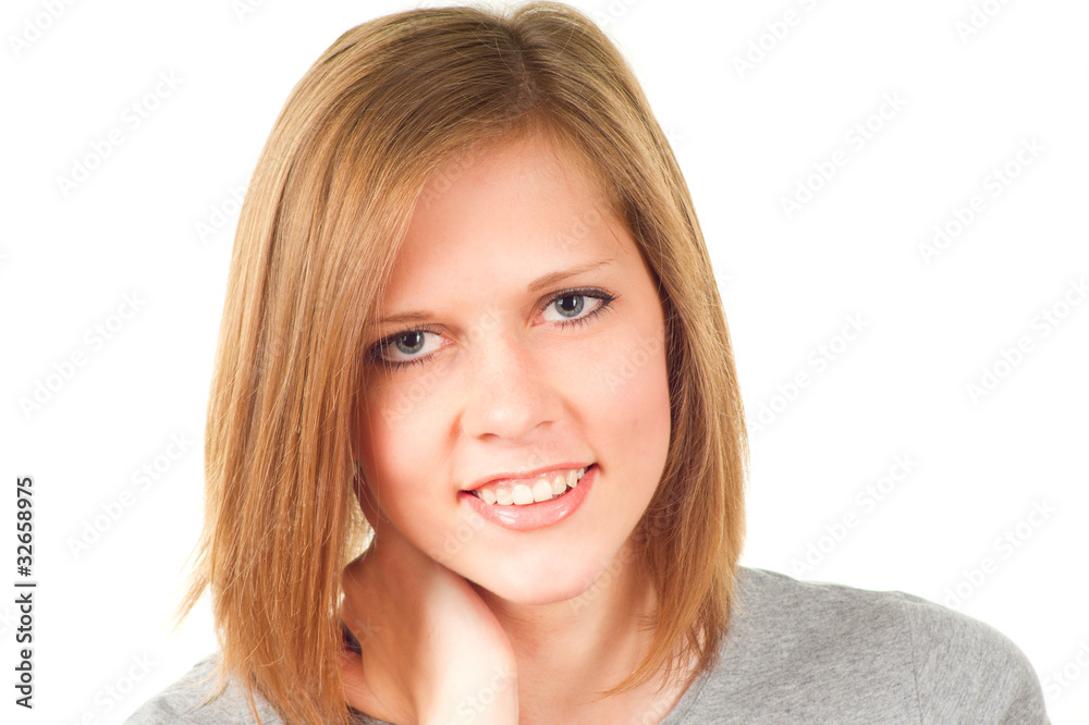 smiling casual girl on white background smiling casual girl on white background