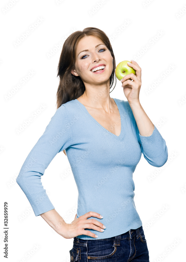 Frau hält Apfel Frau hält Apfel