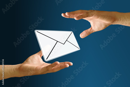 Postman's hand send mail icon to bearer