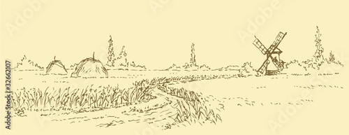Summer landscape with views of the wheat field