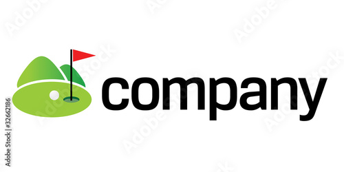Green Golf field logo with red flag