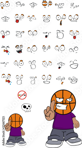 basketball kid cartoon expressions pack in vector format