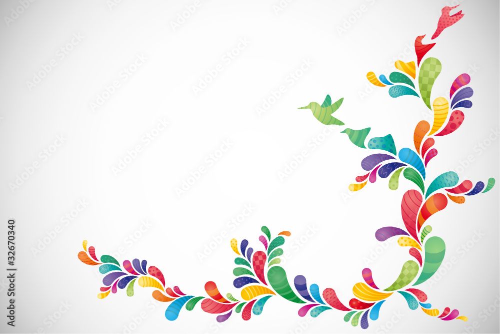 Abstract background w/ colourful swirls morphing into birds II