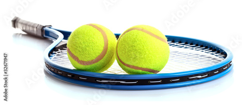 Fotografie, Obraz Tennis racket and balls isolated on white