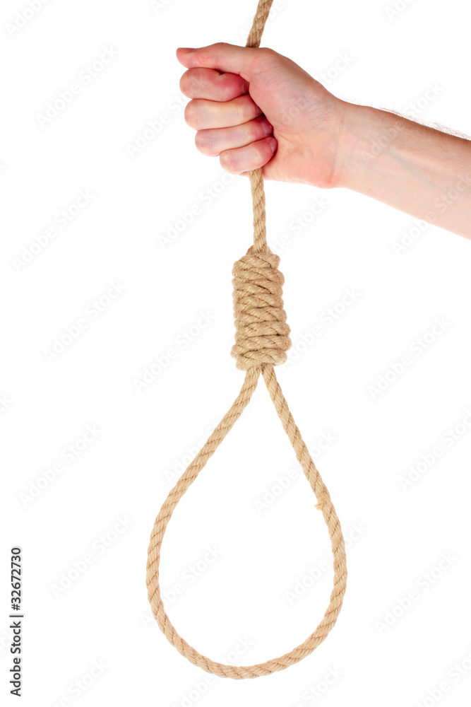 Suicide Noose in hand isolated on white Suicide Noose in hand isolated on white