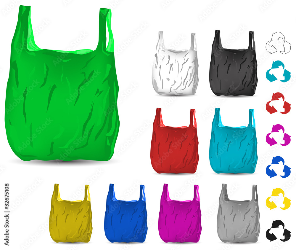 set of color recycle white and blue plastic bag Stock Vector | Adobe Stock