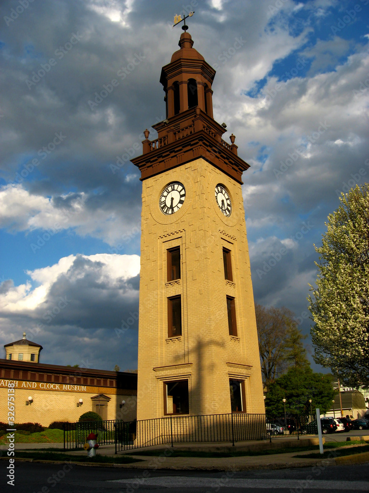 Museum Clock Tower with Clouds