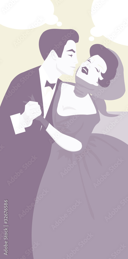 Obraz premium Man kiss woman retro vintage banner with speech bubble