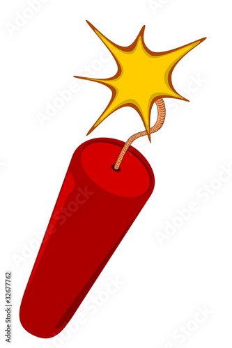 Red cartoon bomb with burning fuse photo