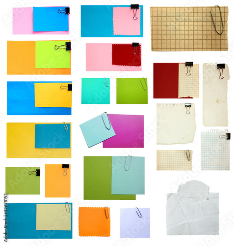 set of paper notes isolated on white background