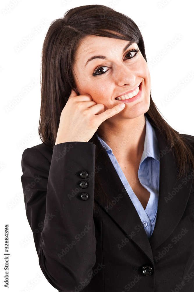 Portrait of a happy businesswoman gesturing a call me sign Portrait of a happy businesswoman gesturing a call me sign