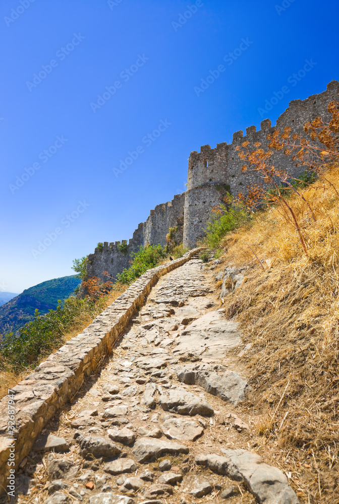 Stairs to old fort in Mystras, Greece