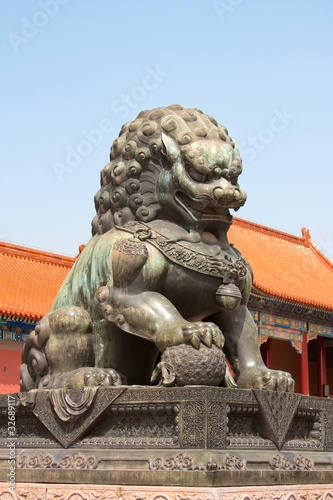 Bronze lion in Forbidden City. Beijing