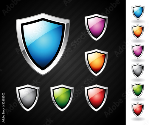 Shiny and colorful shields with chrome borders