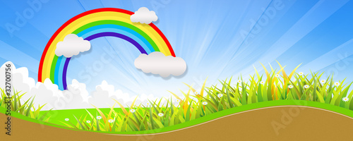 The grass with a blue sky and Rainbow