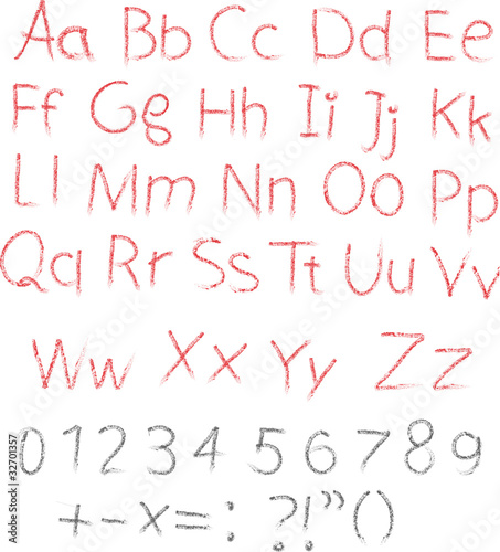 pencil or charcoal chalk alphabet letter set