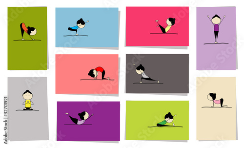 Woman practicing yoga, 10 cards for your design