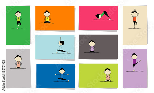 Woman practicing yoga, 10 cards for your design