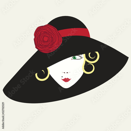 Vintage card with woman in a hat