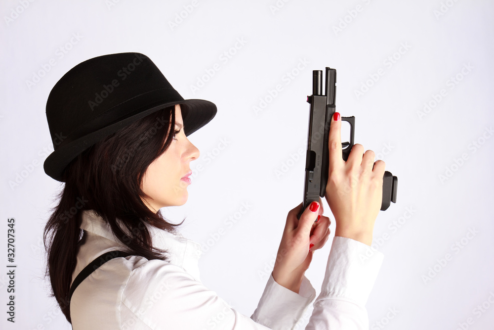 Gangster-girl distorting the gun's shutter Gangster-girl distorting the gun's shutter