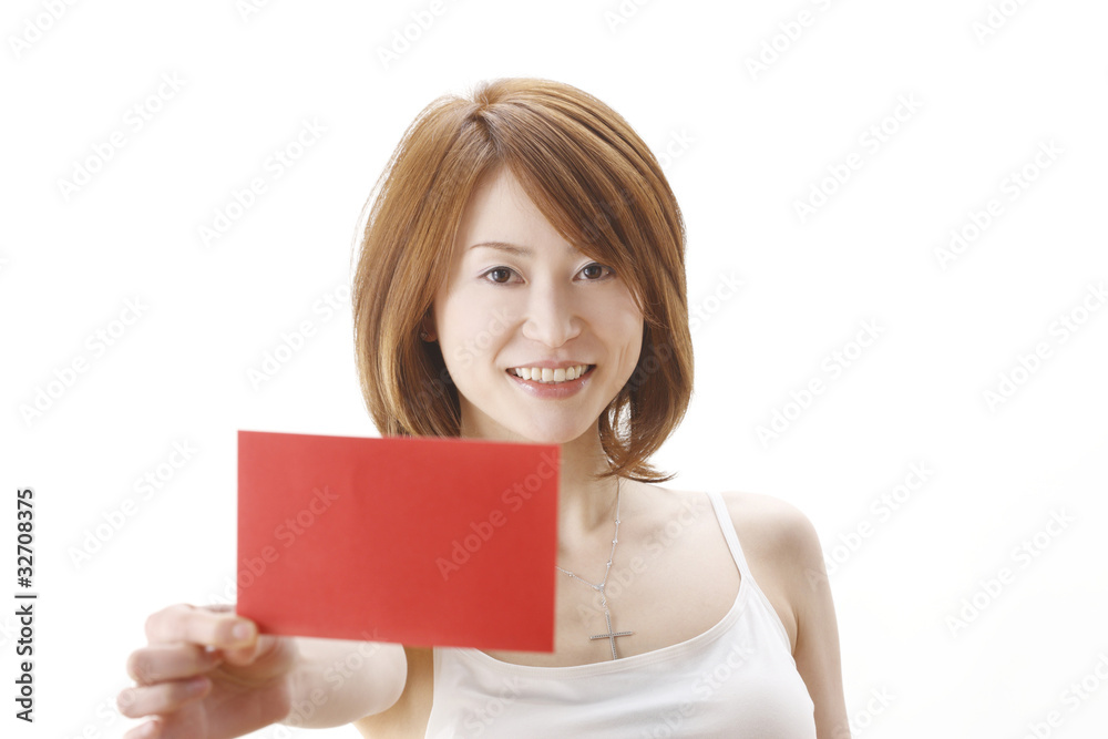 レッドカードを持つ女性 レッドカードを持つ女性