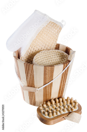 Wooden bucket with SPA accessories