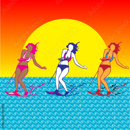 woman waterskiing vector