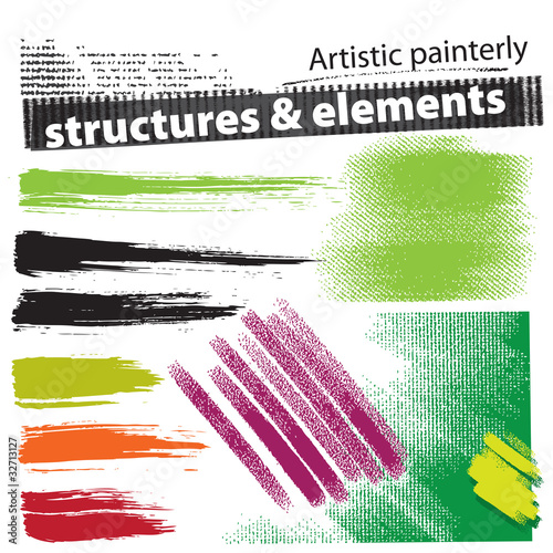 Artistic painterly grunge structures & elements (set, vector)
