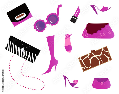 Women icons and accessories - bags and shoes ( pink )