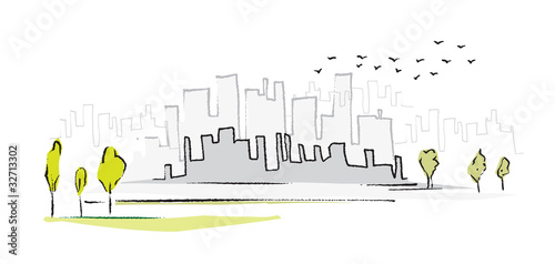 cityscape, simple symbolic drawing, vector