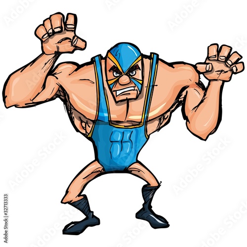 Angry cartoon wrestler with a mask