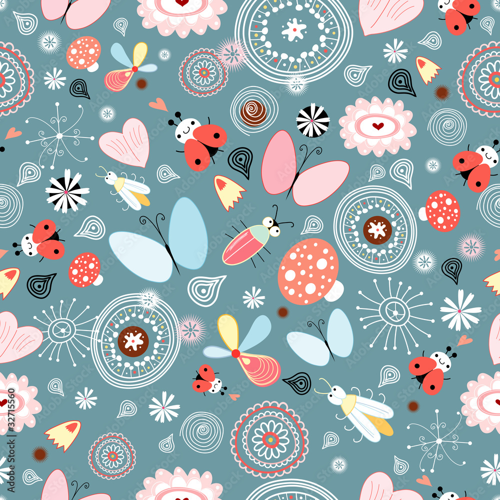 floral pattern with insects floral pattern with insects