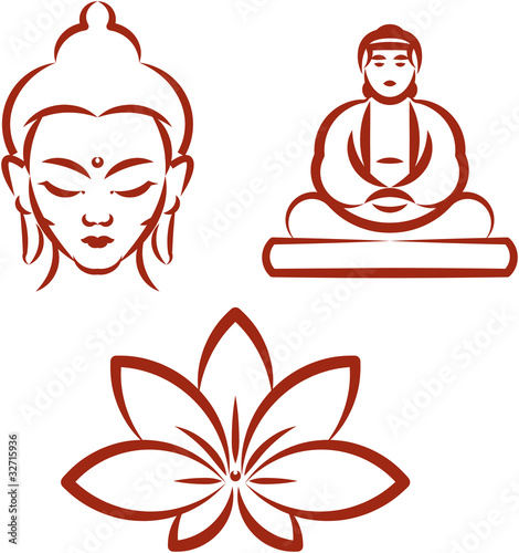 Buddha and Lotus -Symbols of Buddhism . Vector illustration