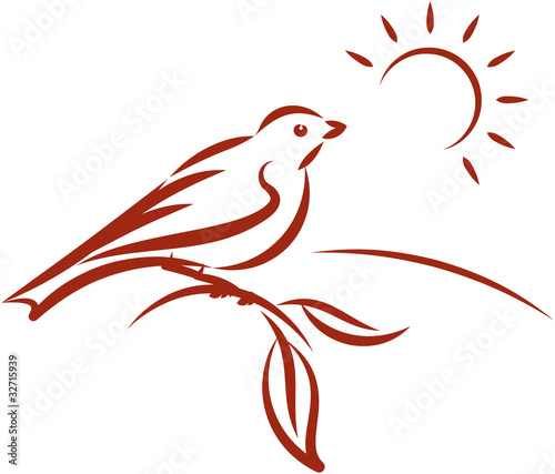 Little bird on a tree branch. Vector illustration