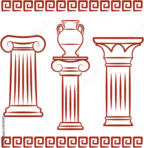 Antique art – Pillars and ceramics. Vector illustration