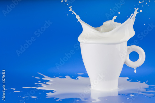 Milk splash out of white cup